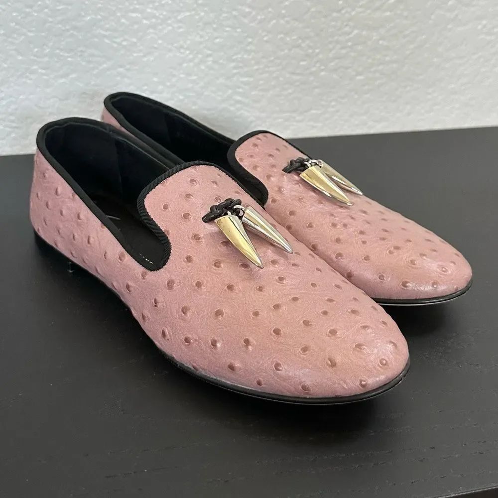 Giuseppe Zanotti Ostrich Textured Leather Slip On Stylish Loafer